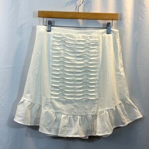 NWT Women's White Textured Ruffle Hem Skirt – Pintuck Front Detail, Size Large